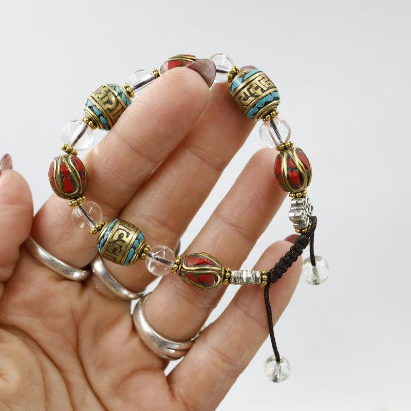 Adjustable Unisex Tibetan Beads w/ Clear Quartz Bracelet-Nature's Treasures