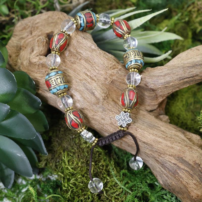 Adjustable Unisex Tibetan Beads w/ Clear Quartz Bracelet-Nature's Treasures