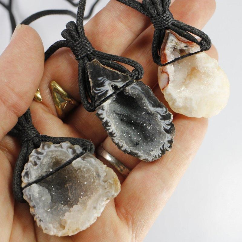 Agate Geode On Cord Necklace-Nature's Treasures