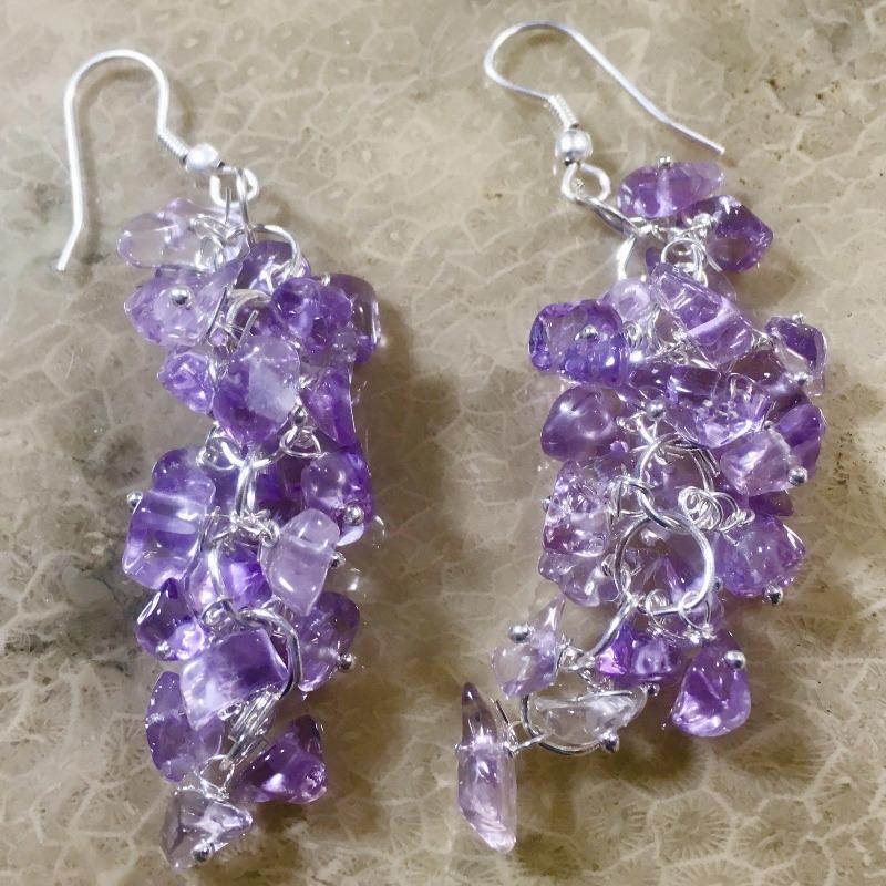 Amethyst Chandelier Chip Earrings || Silver Plated French Hook-Nature's Treasures