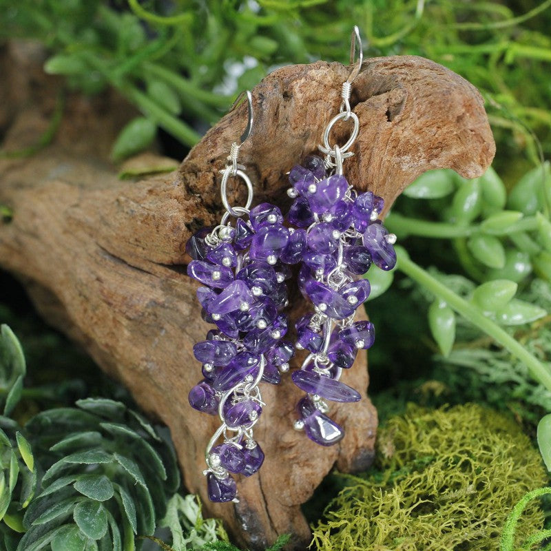 Amethyst Chandelier Chip Earrings || Silver Plated French Hook-Nature's Treasures