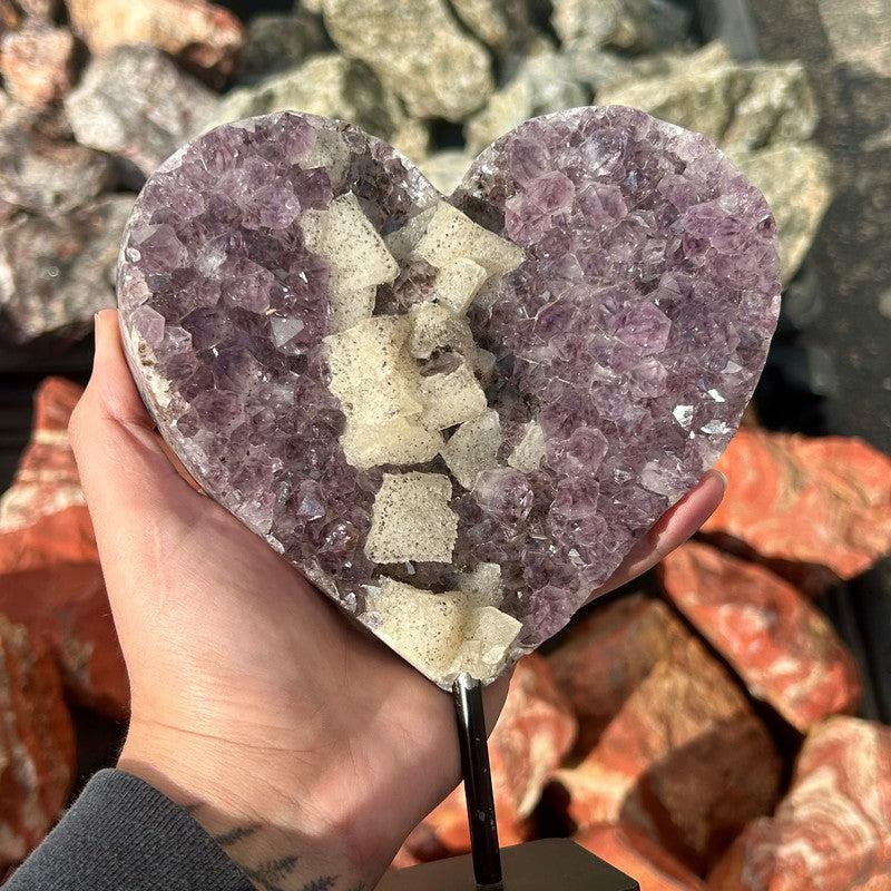 Amethyst Heart Shape Cluster on Metal Stand || Trunk Show-Nature's Treasures