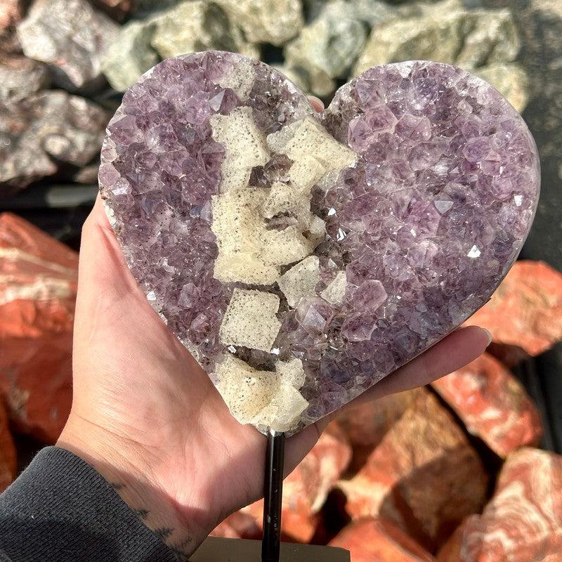 Amethyst Heart Shape Cluster on Metal Stand || Trunk Show-Nature's Treasures