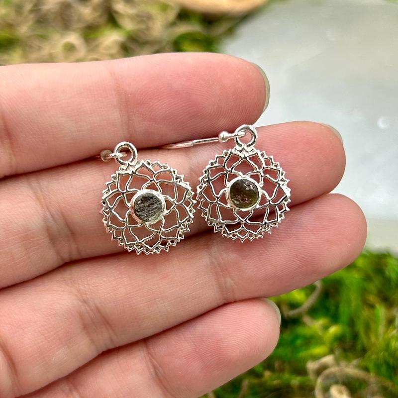 Anahata Chakra Symbol Moldavite French Hook Earrings || .925 Sterling Silver-Nature's Treasures