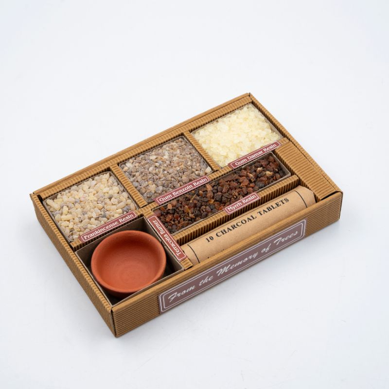 Auroshikha 4-Resin Incense w/ Charcoal Roll & Bowl Gift Set-Nature's Treasures
