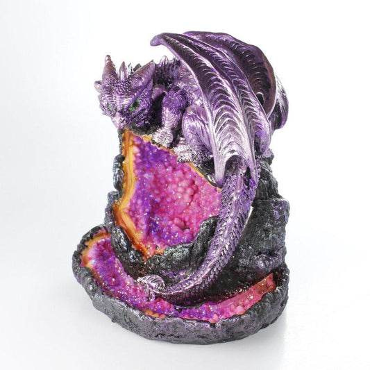 Backflow Incense Burner Purple Dragon On Geode LED-Nature's Treasures