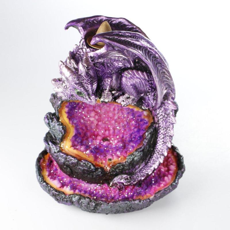 Backflow Incense Burner Purple Dragon On Geode LED-Nature's Treasures