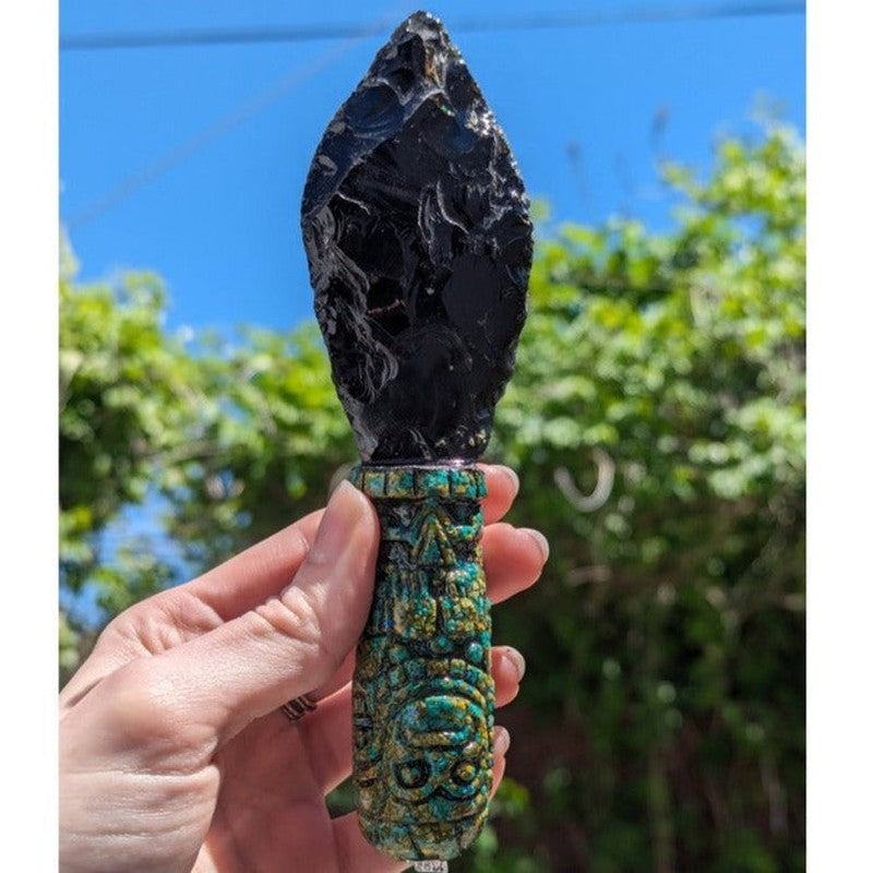 Black Obsidian Glass Aztec Knife