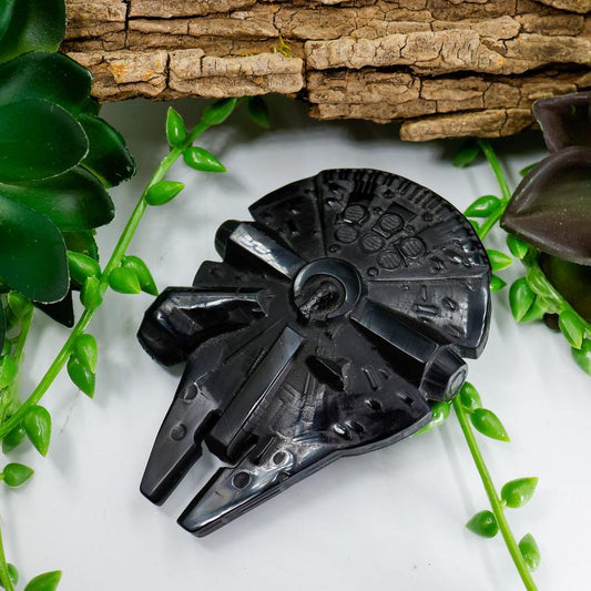 Black Obsidian Star Wars Millennium Falcon Spaceship Carving-Nature's Treasures