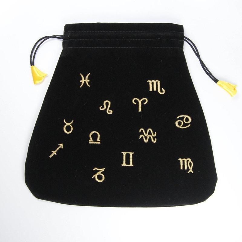 Black Velvet Astrology Symbols Drawstring Accessory Bag