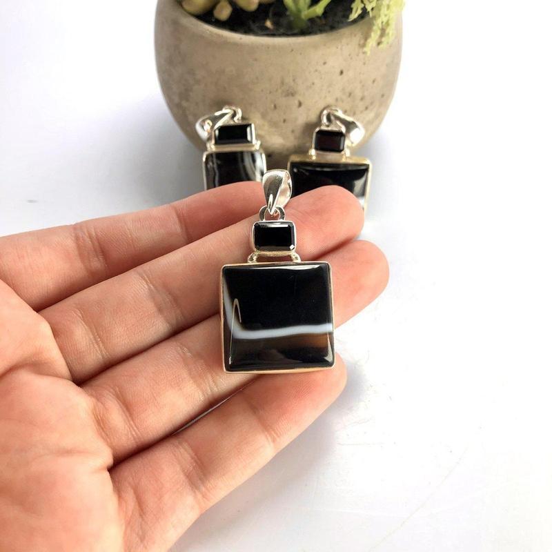 Black & White Banded Agate Pendants - Sterling Silver Unisex-Nature's Treasures