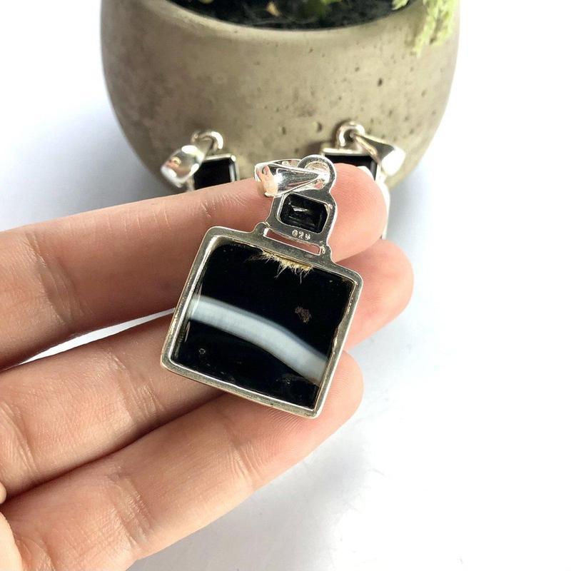 Black & White Banded Agate Pendants - Sterling Silver Unisex-Nature's Treasures