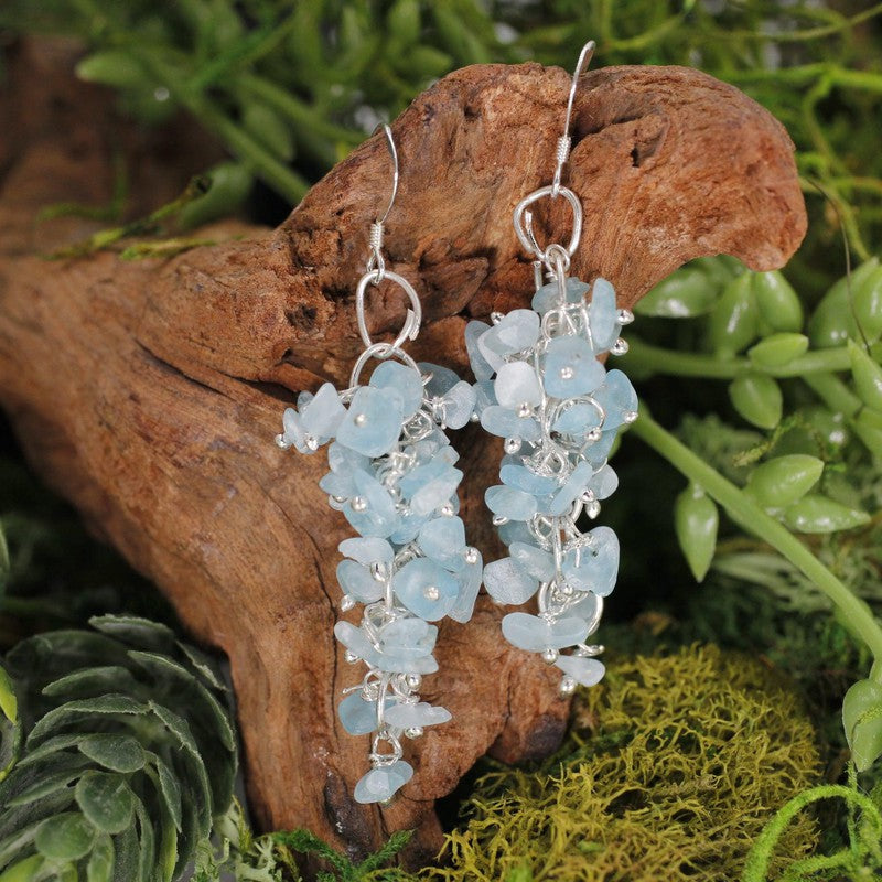 Blue Apatite Chandelier Chip Earrings || Silver Plated French Hook-Nature's Treasures