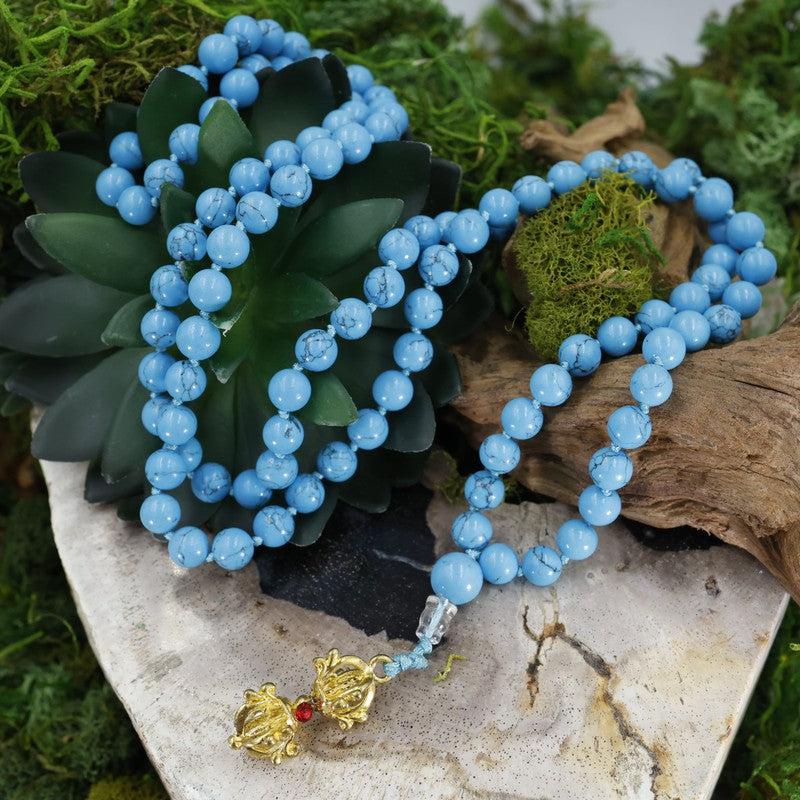 Blue Dyed Howlite w/ Dorje Mala Bead Necklace-Nature's Treasures
