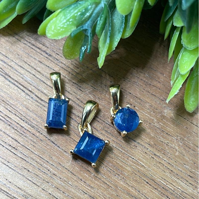 Blue Sapphire Faceted Dainty Pendant | 14k Vermeil Gold