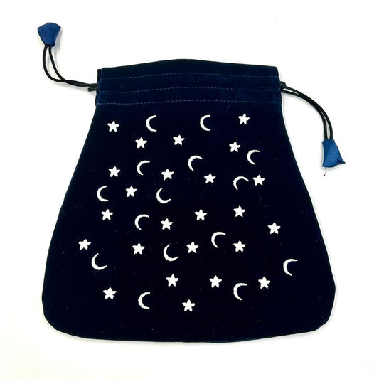 Blue Velvet Moon And Stars Drawstring Accessory Bag-Nature's Treasures