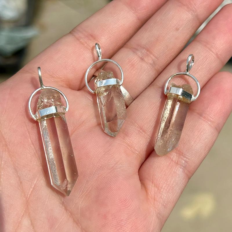 Brazilian Rough Clear Quartz Point Pendant || .925 Sterling Silver-Nature's Treasures