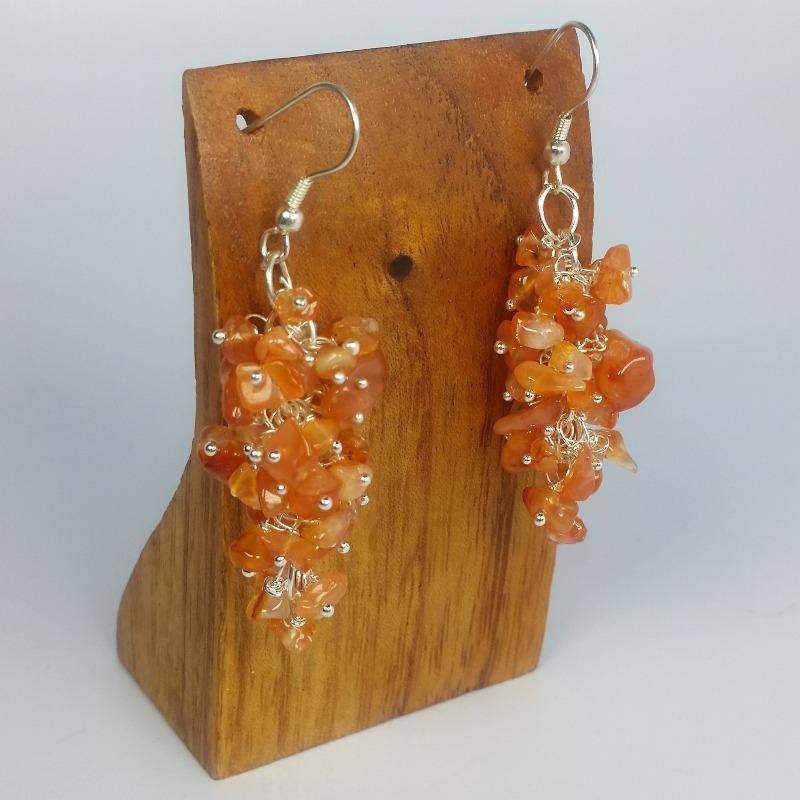 Carnelian Chandelier Chip Earrings || Silver Plated French Hook-Nature's Treasures