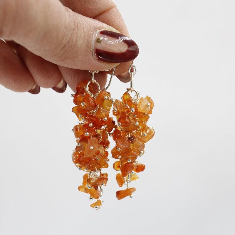 Carnelian Chandelier Chip Earrings || Silver Plated French Hook-Nature's Treasures