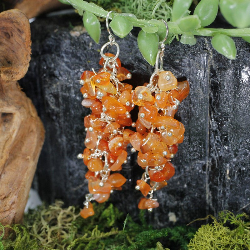 Carnelian Chandelier Chip Earrings || Silver Plated French Hook-Nature's Treasures