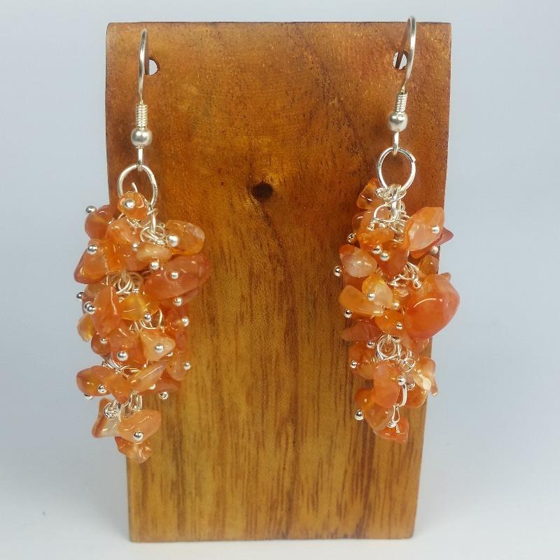 Carnelian Chandelier Chip Earrings || Silver Plated French Hook-Nature's Treasures