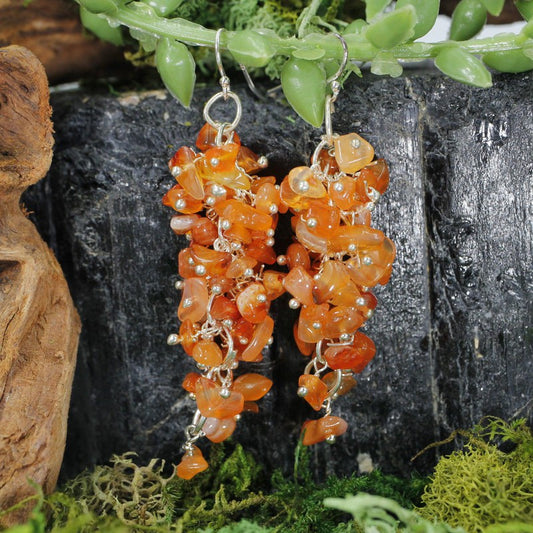 Carnelian Chandelier Chip Earrings || Silver Plated French Hook-Nature's Treasures
