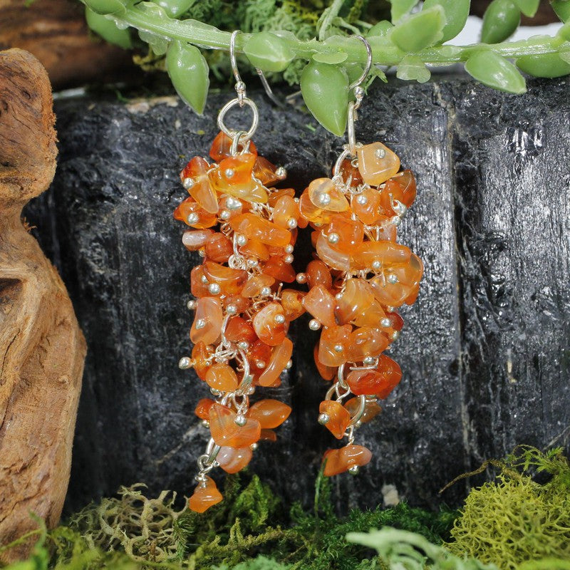 Carnelian Chandelier Chip Earrings || Silver Plated French Hook