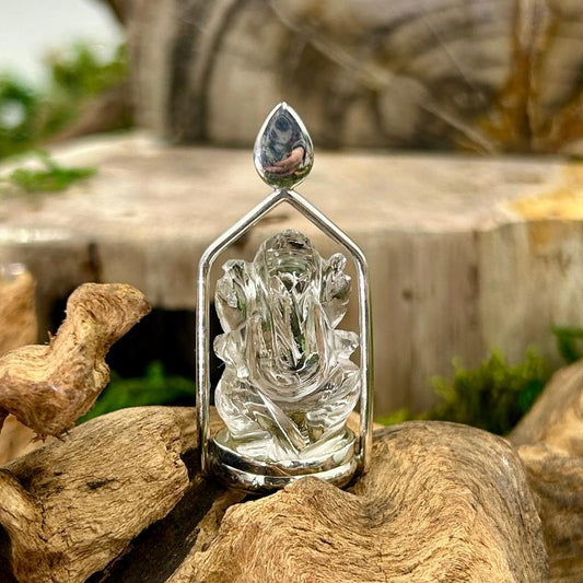 Carved Ganesh Clear Quartz Pendants || .925 Sterling Silver-Nature's Treasures