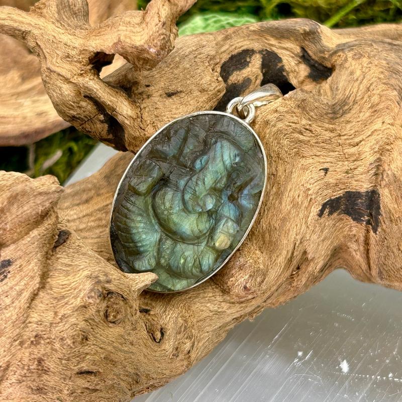 Carved Ganesh Labradorite Pendants || .925 Sterling Silver-Nature's Treasures
