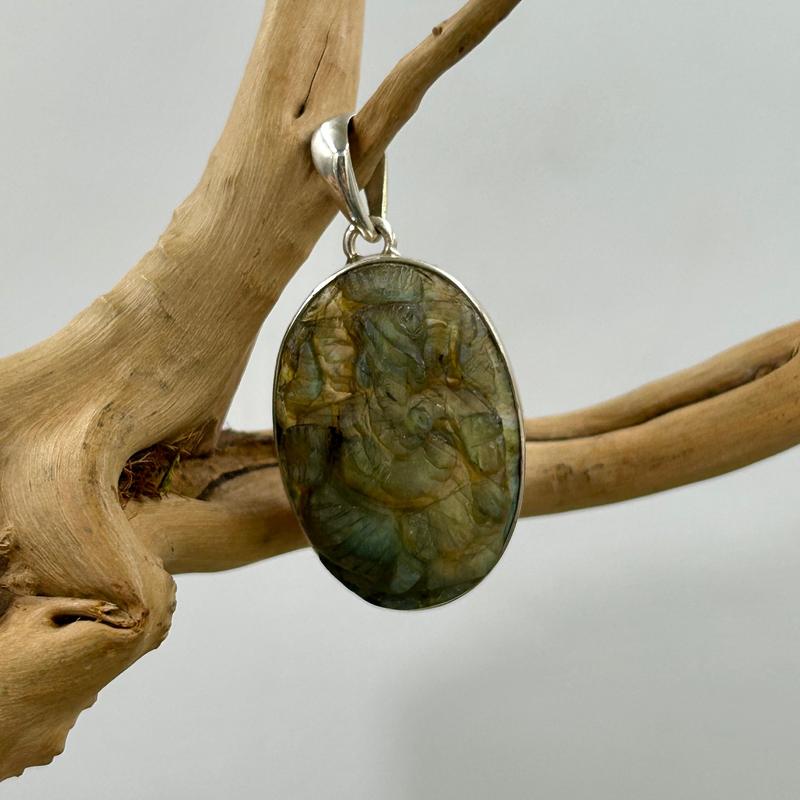 Carved Ganesh Labradorite Pendants || .925 Sterling Silver-Nature's Treasures