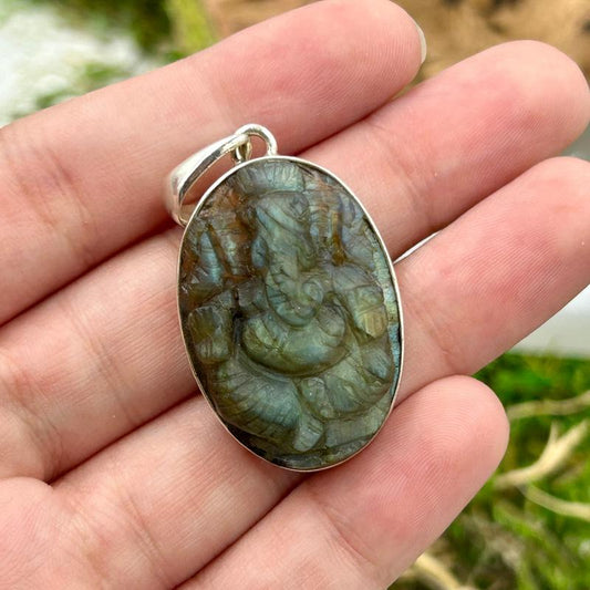 Carved Ganesh Labradorite Pendants || .925 Sterling Silver-Nature's Treasures
