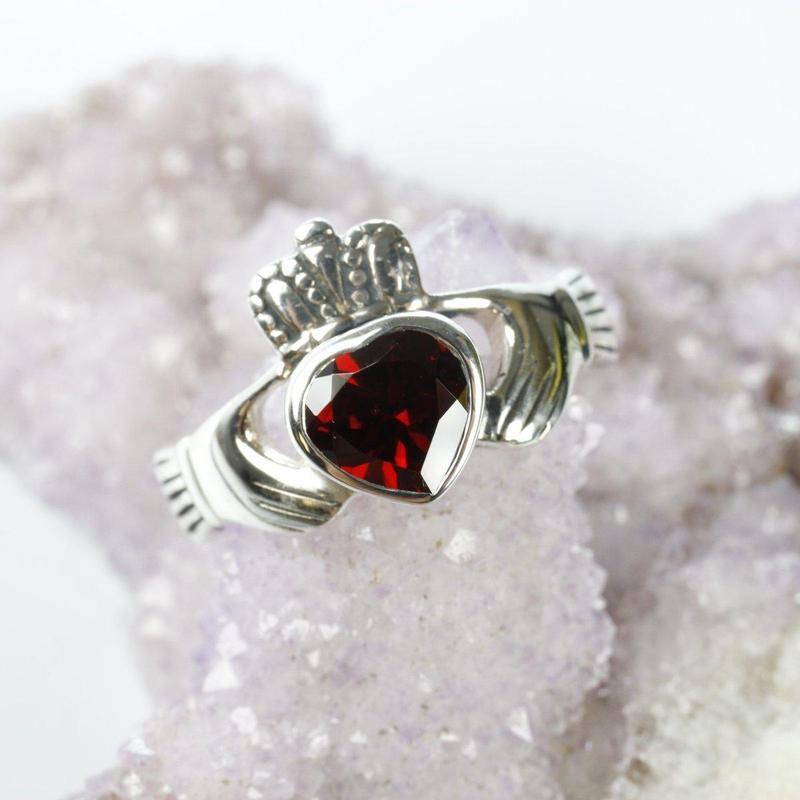 Celtic Claddagh Garnet Ring in Sterling Silver-Nature's Treasures