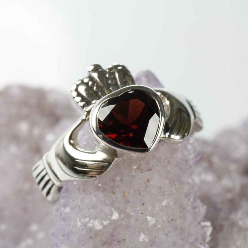 Celtic Claddagh Garnet Ring in Sterling Silver-Nature's Treasures
