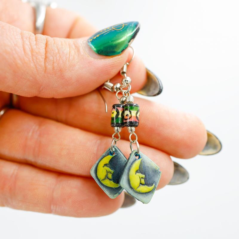 Ceramic Clay Moon Crescent Earrings || Trunk Show-Nature's Treasures
