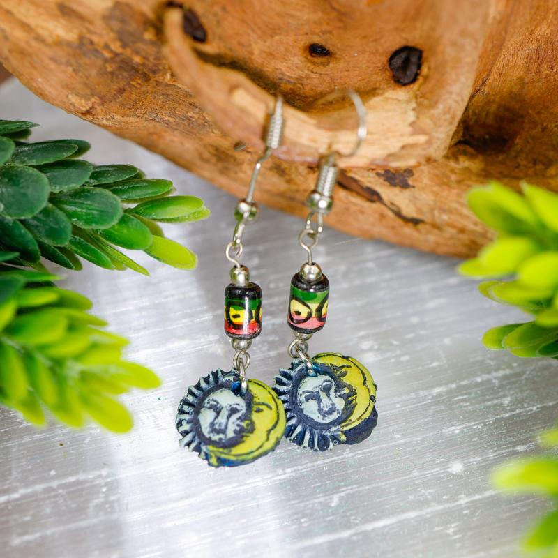 Ceramic Clay Sun and Moon Earrings || Trunk Show