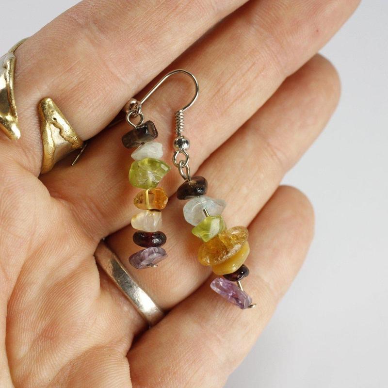 Chakra Chip Earrings || Silver Plated French Hook-Nature's Treasures