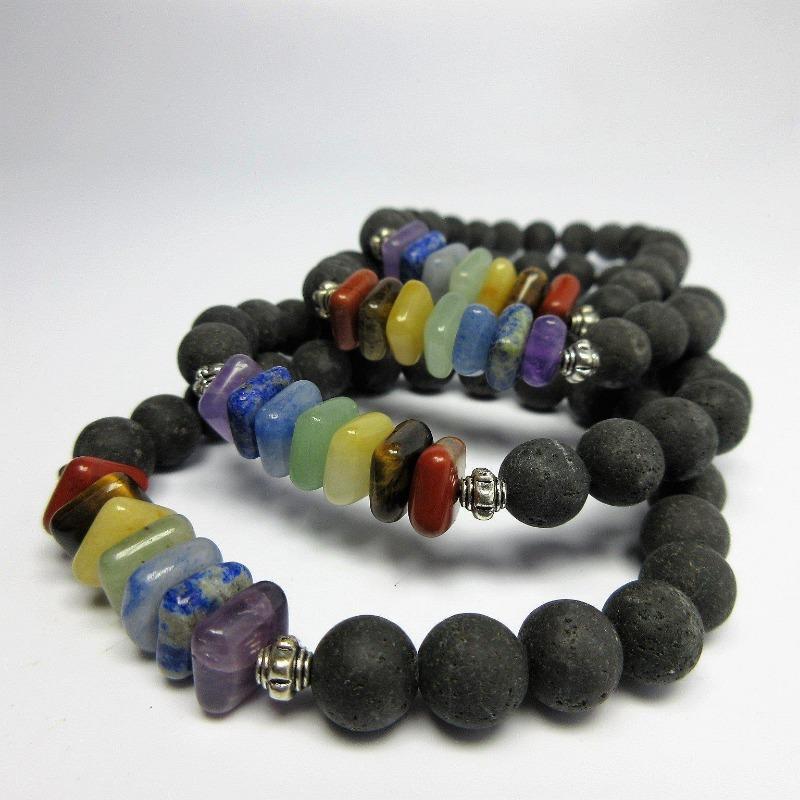 Chakra Gemstone With Lava Beads Essential Oil Diffuser Bracelet-Nature's Treasures