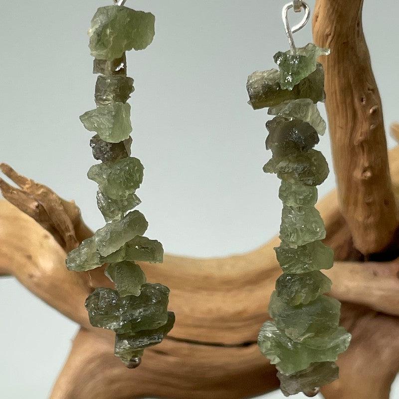 Chandelier Rough Moldavite Earrings || .925 Sterling Silver-Nature's Treasures