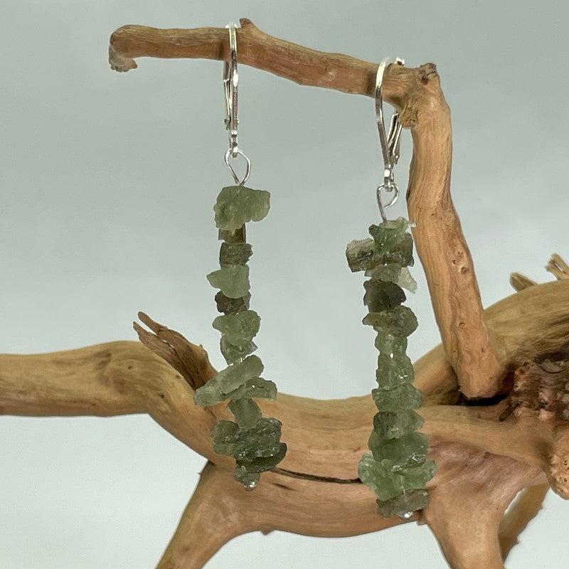 Chandelier Rough Moldavite Earrings || .925 Sterling Silver-Nature's Treasures