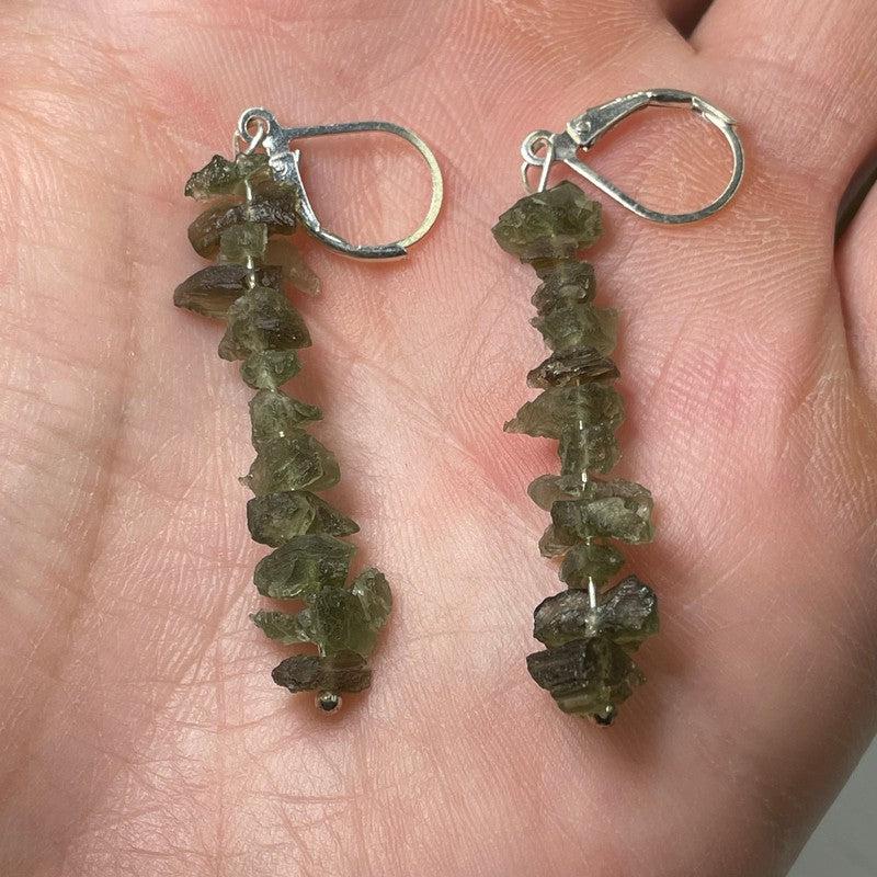 Chandelier Rough Moldavite Earrings || .925 Sterling Silver-Nature's Treasures