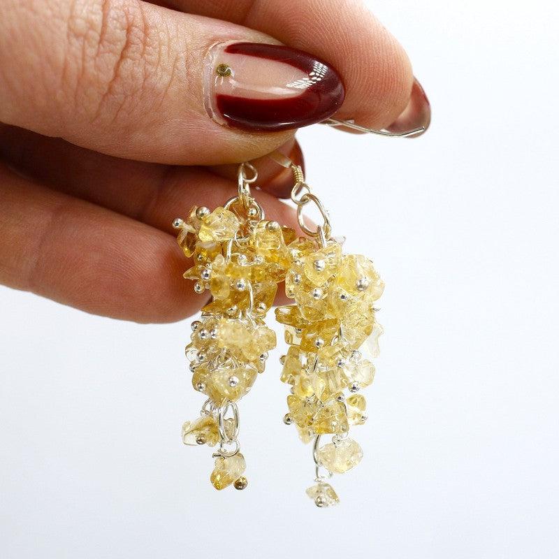 Citrine Chandelier Chip Earrings || Silver Plated French Hook-Nature's Treasures