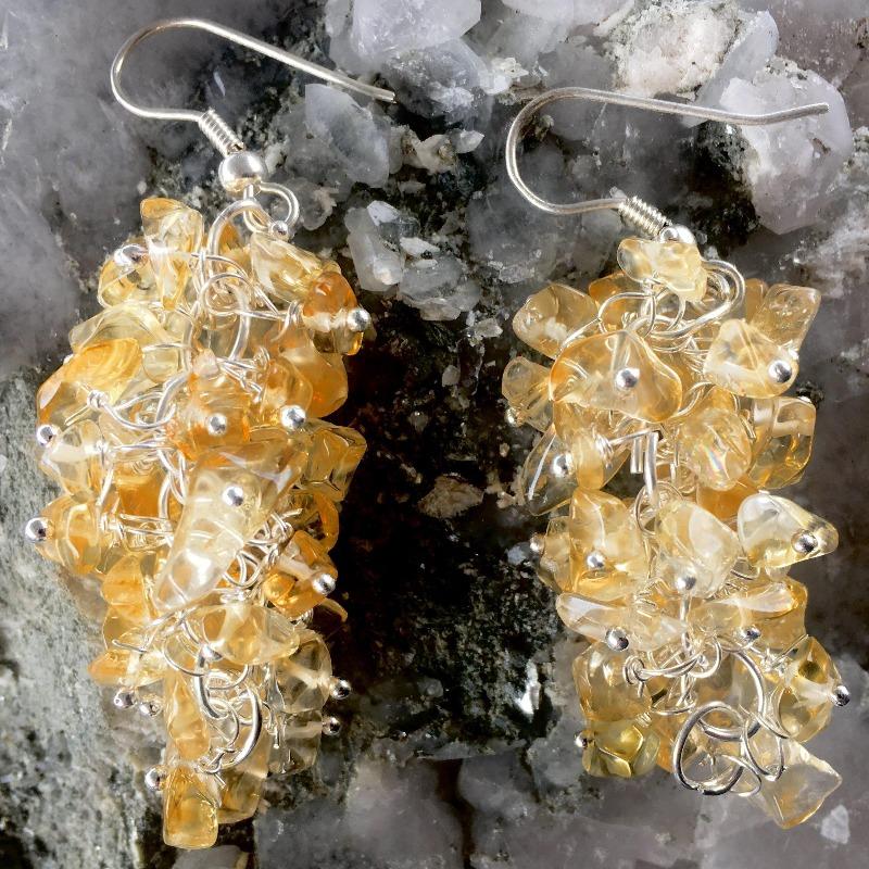 Citrine Chandelier Chip Earrings || Silver Plated French Hook-Nature's Treasures