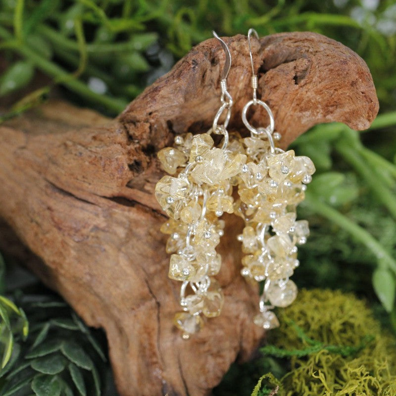 Citrine Chandelier Chip Earrings || Silver Plated French Hook-Nature's Treasures