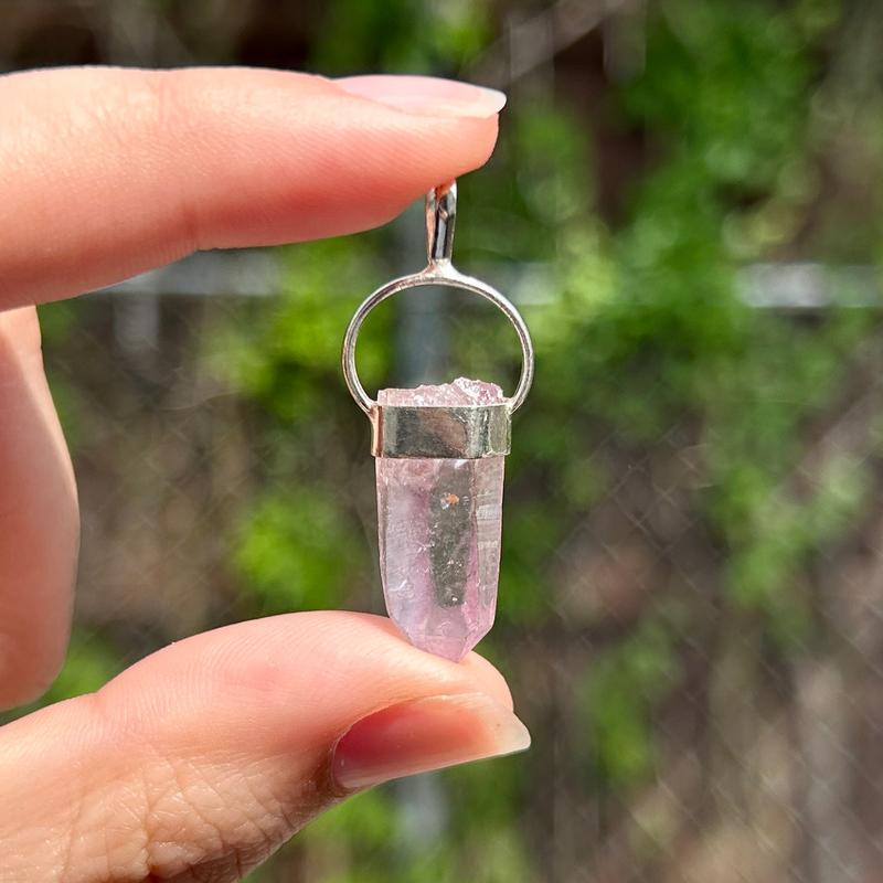Cranberry Lemurian Seed Quartz Point Pendant || .925 Sterling Silver-Nature's Treasures