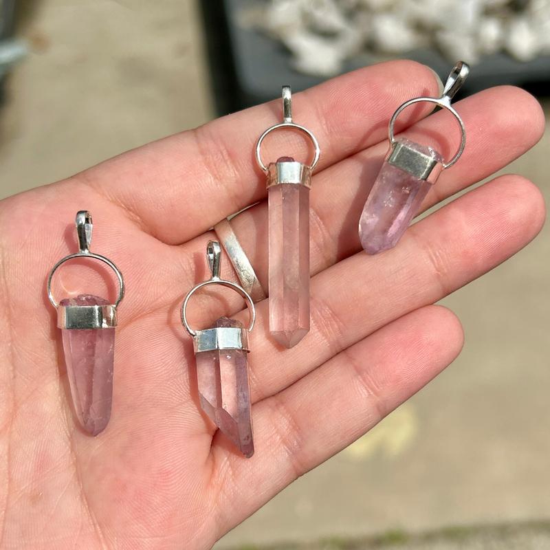 Cranberry Lemurian Seed Quartz Point Pendant || .925 Sterling Silver-Nature's Treasures