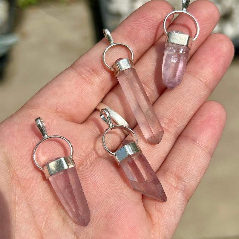Cranberry Lemurian Seed Quartz Point Pendant || .925 Sterling Silver-Nature's Treasures