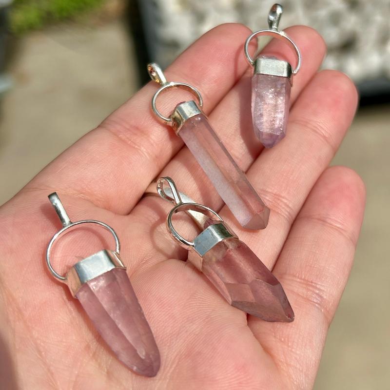 Cranberry Lemurian Seed Quartz Point Pendant || .925 Sterling Silver-Nature's Treasures