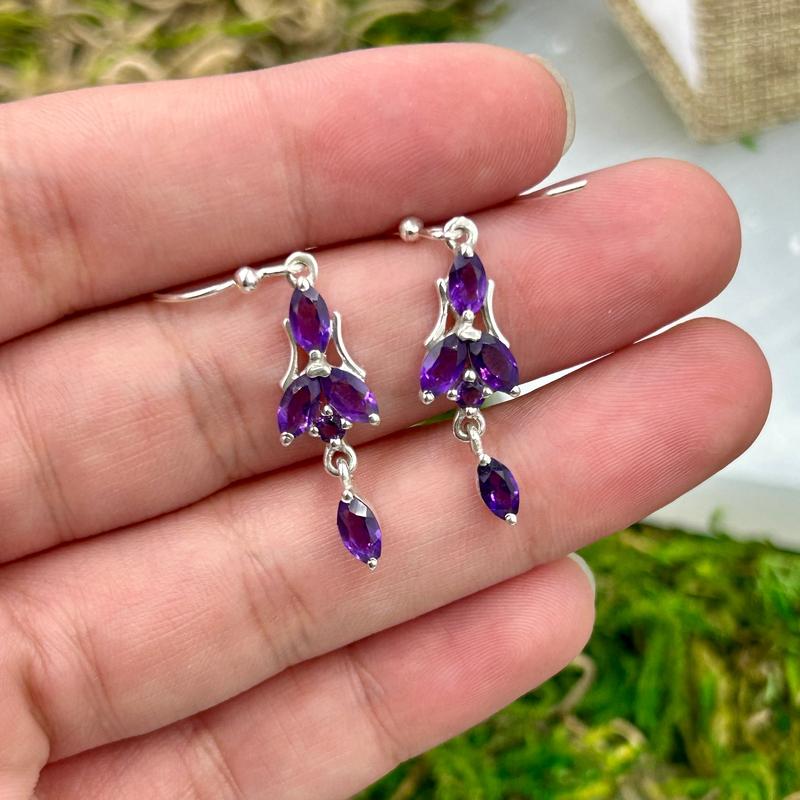 Dainty Amethyst Chandelier Earrings || .925 Sterling Silver-Nature's Treasures