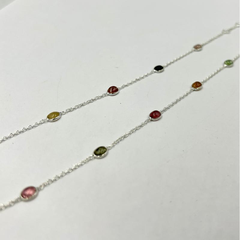 Dainty Chain Mix Tourmaline Bracelet || .925 Sterling Silver-Nature's Treasures