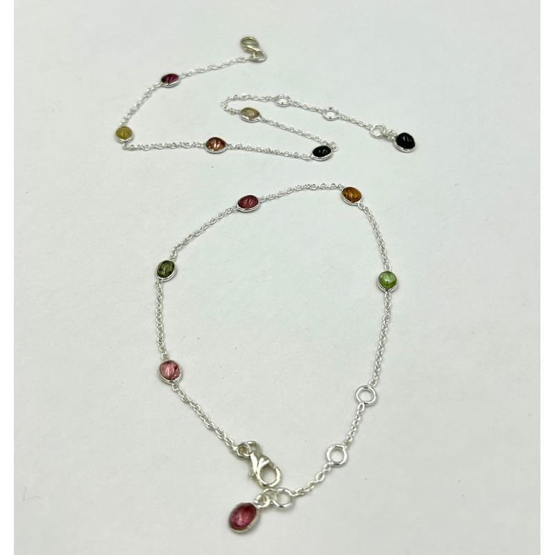 Dainty Chain Mix Tourmaline Bracelet || .925 Sterling Silver-Nature's Treasures
